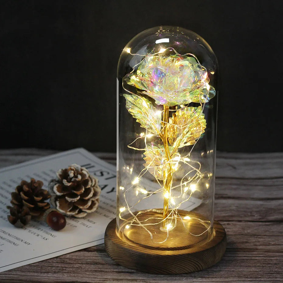 LED "Beauty And The Beast" Enchanted Rose In Glass - Best Romantic Gifts Yellow - IHavePaws