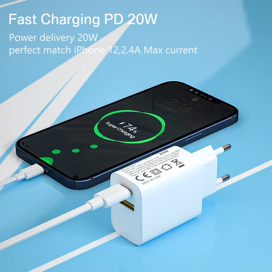 20W Usb C PD Charger For iPhone 12 Pro Max TypeC Travel Wall Charger Quick Charge QC3.0 Fast Charger For Samsung Xiaomi Huawei