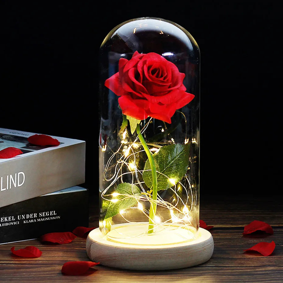 LED "Beauty And The Beast" Enchanted Rose In Glass - Best Romantic Gifts Red - IHavePaws