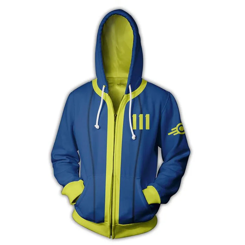 Fallout 4 Game Cosplay Costume Hoodie Vault 111 33 Shelter Zip Up 3D Print Jacket Sweatshirt street Coat Vault 111 / XXL - IHavePaws