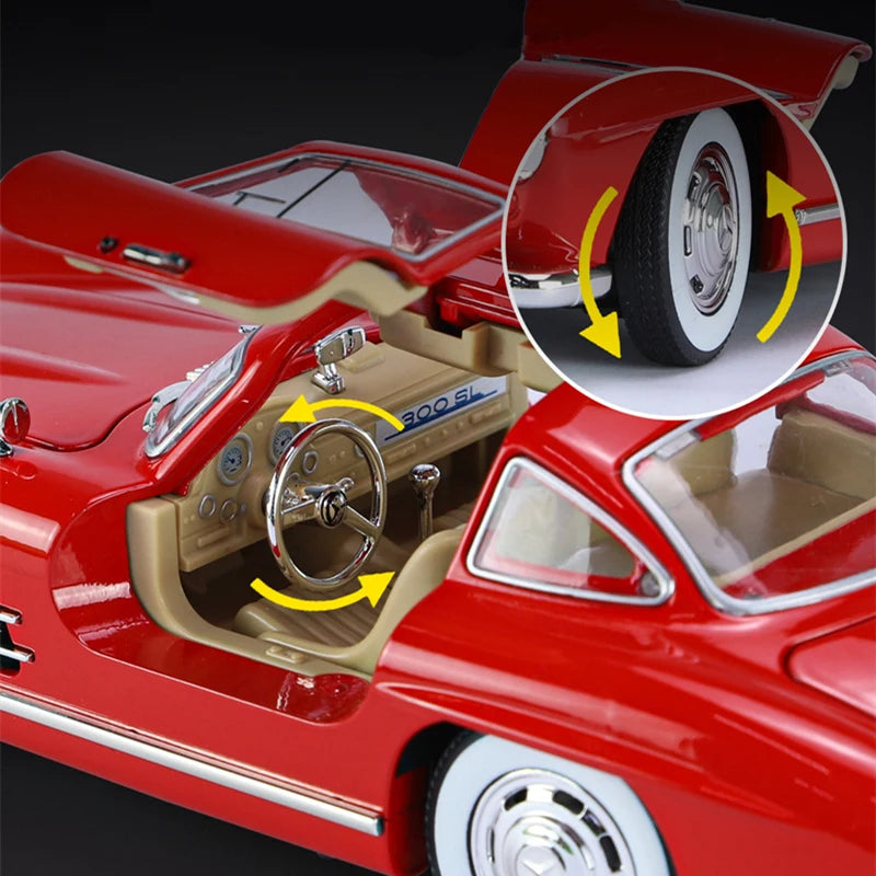 1:24 Benzs 300SL Alloy Car Model Diecasts Metal Toy Classic Vehicles Car Model Simulation Sound Light Collection Childrens Gifts