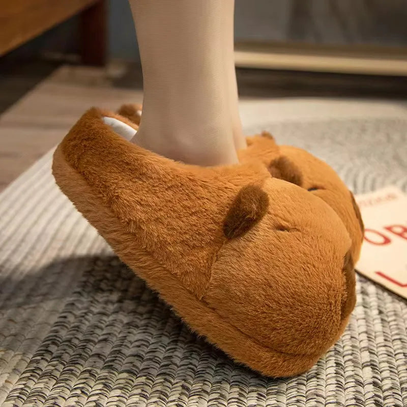 Cute Cartoon Capybara Cotton Slippers Half Wrap Heel Home Soft Non-slip Warm Breathable Indoor Plush Shoes Couple Slippers - IHavePaws