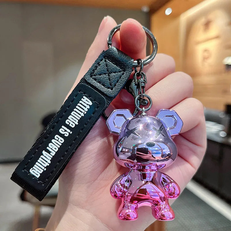 Creative Acrylic Electroplated Violent Bear Keychain Pendant Cartoon Animal Doll Car Key Chain Backpack Pendant Couple Gift PURPLE - ihavepaws.com