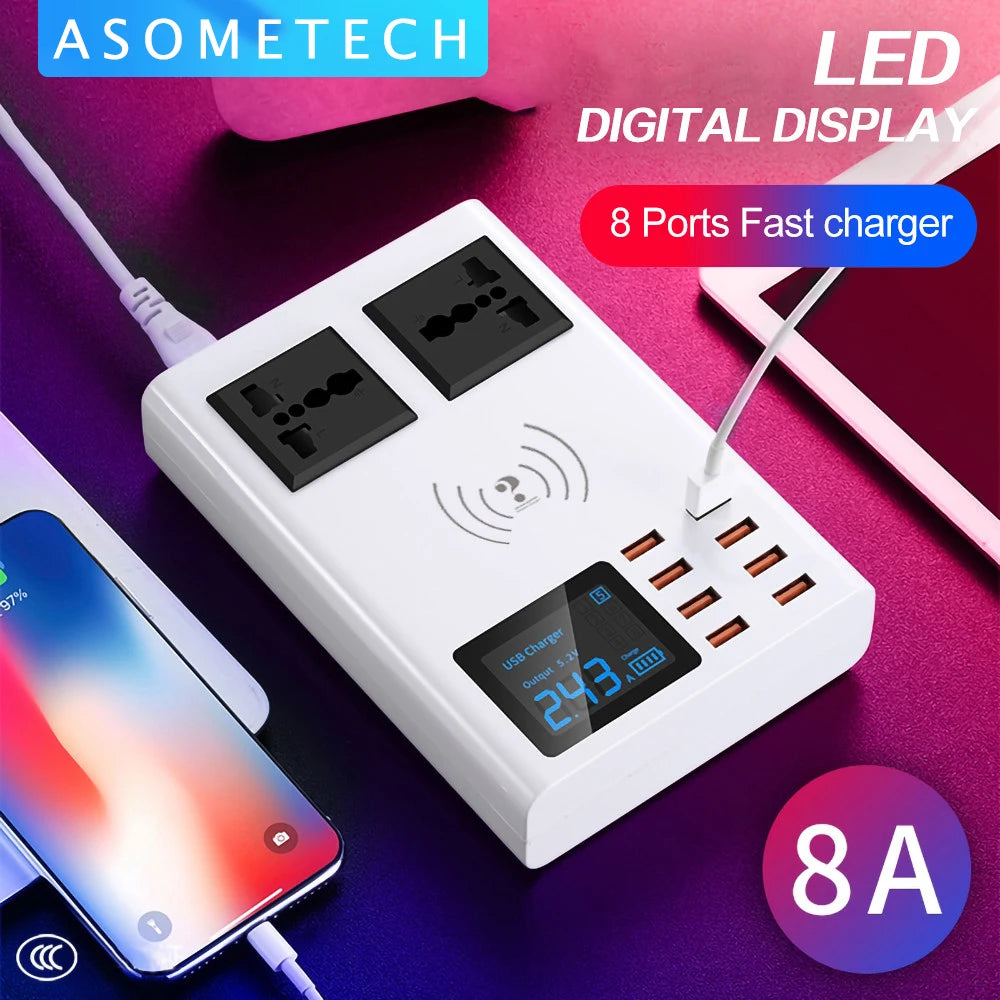 8 Ports Wireless Charger Led Digital Display USB Charger For Android iPhone Adapter Phone Fast Charger For xiaomi huawei samsung