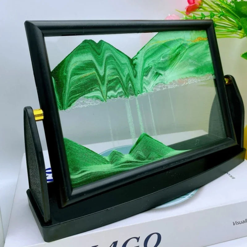 3D Rotatable Moving Sand Art Painting Square Glass Deep Sea Sandscape Grass Green / L(25x18cm) - IHavePaws