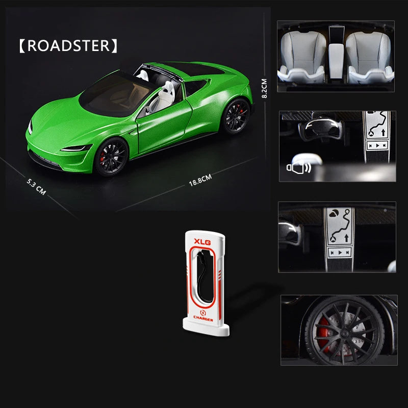 1:24 Tesla Model Y Model 3 Tesla Model S Alloy Die Cast Toy Car Model Sound and Light Roadster Green - IHavePaws