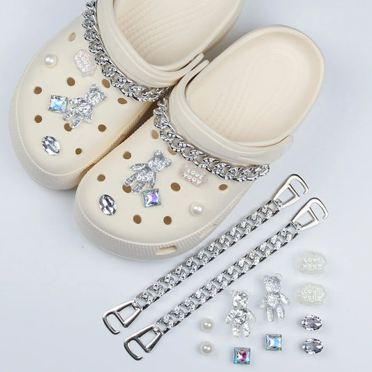 Shoe Charms for Crocs DIY Diamond Pearl Chain Detachable Decoration Buckle for Croc Shoe Charm Accessories Kids Party Girls Gift A-12Pcs - IHavePaws