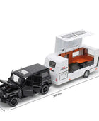 1/32 Alloy Trailer RV Car Model Diecast Metal Recreational Off-road Vehicle Truck Camper Car Model Sound and Light Kids Toy Gift A Black - IHavePaws