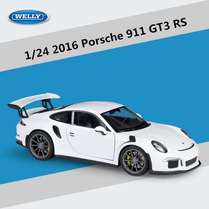 WELLY 1:24 Porsche 911 GT3 RS Alloy Sports Car Model Diecast Metal Toy Racing Car Model Simulation Collection Childrens Toy Gift White - IHavePaws
