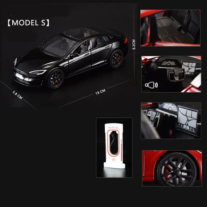 1:24 Tesla Model 3 Model Y Model X Roadster Alloy Car Model Diecast Metal Toy Vehicles Car Model Simulation Sound and Light Model S black - IHavePaws