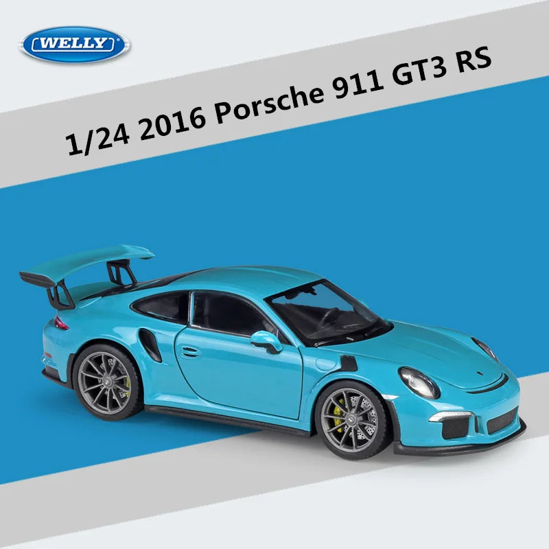WELLY 1:24 Porsche 911 GT3 RS Alloy Sports Car Model Diecast Metal Toy Racing Car Model Simulation Collection Childrens Toy Gift Blue - IHavePaws