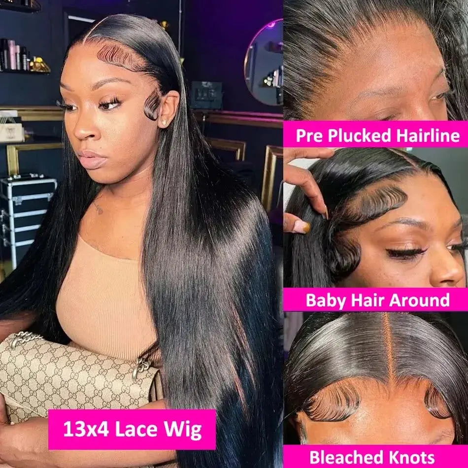 Straight Lace Front Wigs Human Hair Transparent 13x4 Lace Frontal Human Hair Wig For Women PrePlucked Brazilian Remy Hair