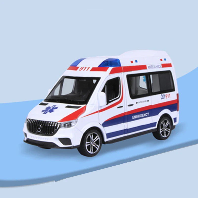 1:24 Ambulance Car Model Diecasts Metal Toy Police Ambulance Car Model Collection Sound and Light High Simulation Kids Toys Gift C Red - IHavePaws
