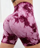 New Seamless Tie Dye Push Up Yoga Shorts For Women High Waist Summer Fitness Workout Running Cycling Sports Gym Shorts Mujer Fuchsia / L - ihavepaws.com