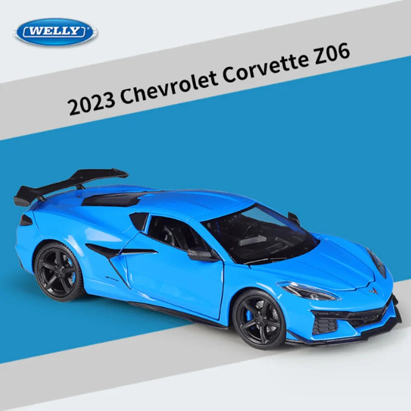 WELLY 1:24 2023 Chevrolet Corvette Z06 Alloy Sports Car Model Diecast Metal Racing Car Model Simulation Collection Kids Toy Gift Blue - IHavePaws
