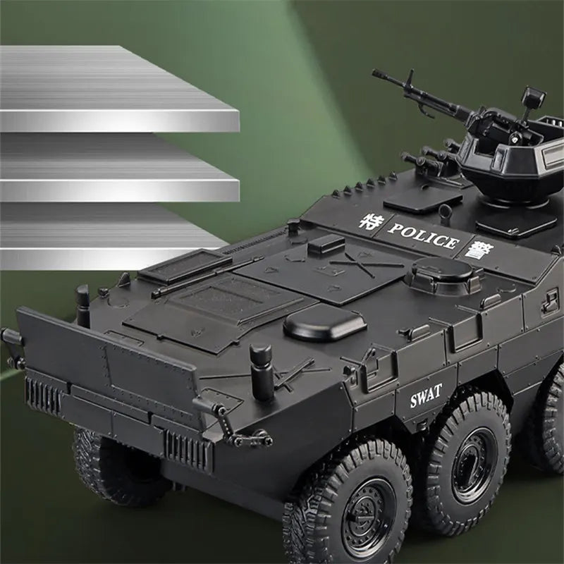 1:24 Alloy Armored Car Truck Model Diecasts Police Explosion Proof Car Infantry Fighting Vehicle Model Sound Light Kids Toy Gift - IHavePaws