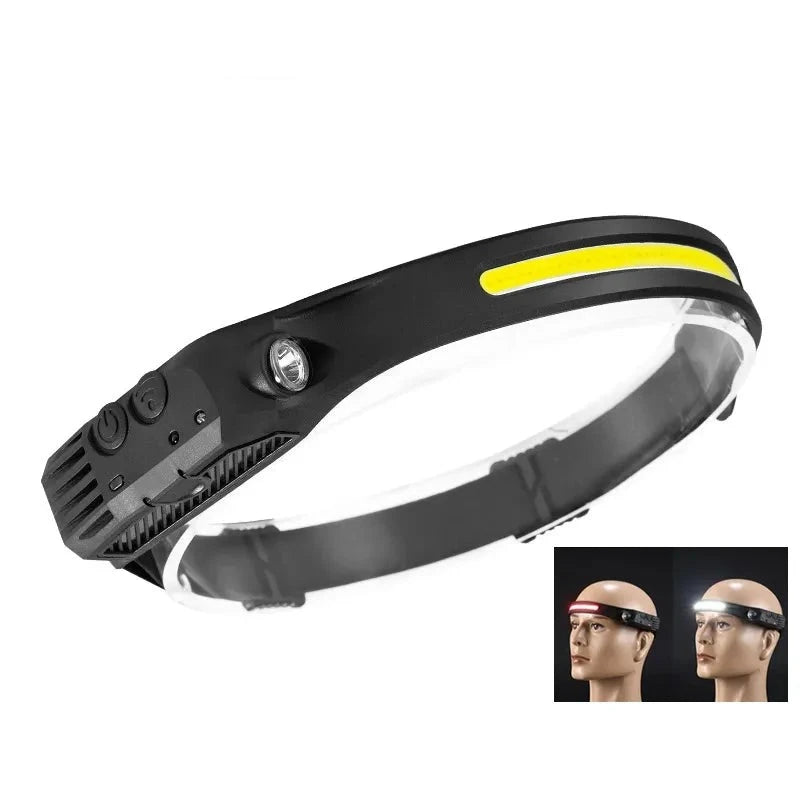 Induction Headlamp COB LED Sensor Head Lamp Built-in Battery Flashlight USB Rechargeable Head Torch 5 Lighting Modes Headlight W689-1(White-Red) - IHavePaws