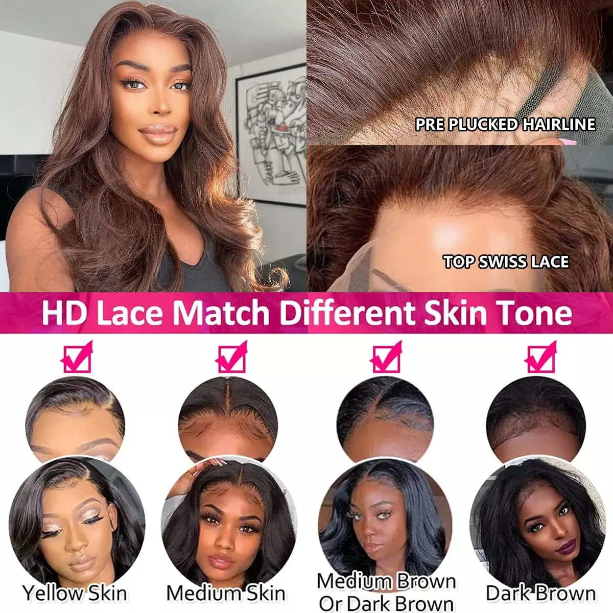 HD Chocolate Brown 13X4 Body Wave Lace Front Wig 28 30 32 Inch Brazlian Human Hair Wigs Dark Brown Transparent Lace Frontal Wig