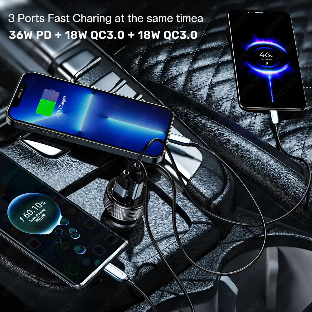72W USB Car Charger QC 3.0 PD 3.0 SCP USB LED Display Phone Car Quick Charge for IPhone 13 14 Pro Max Samsung Xiaomi Huawei IPad