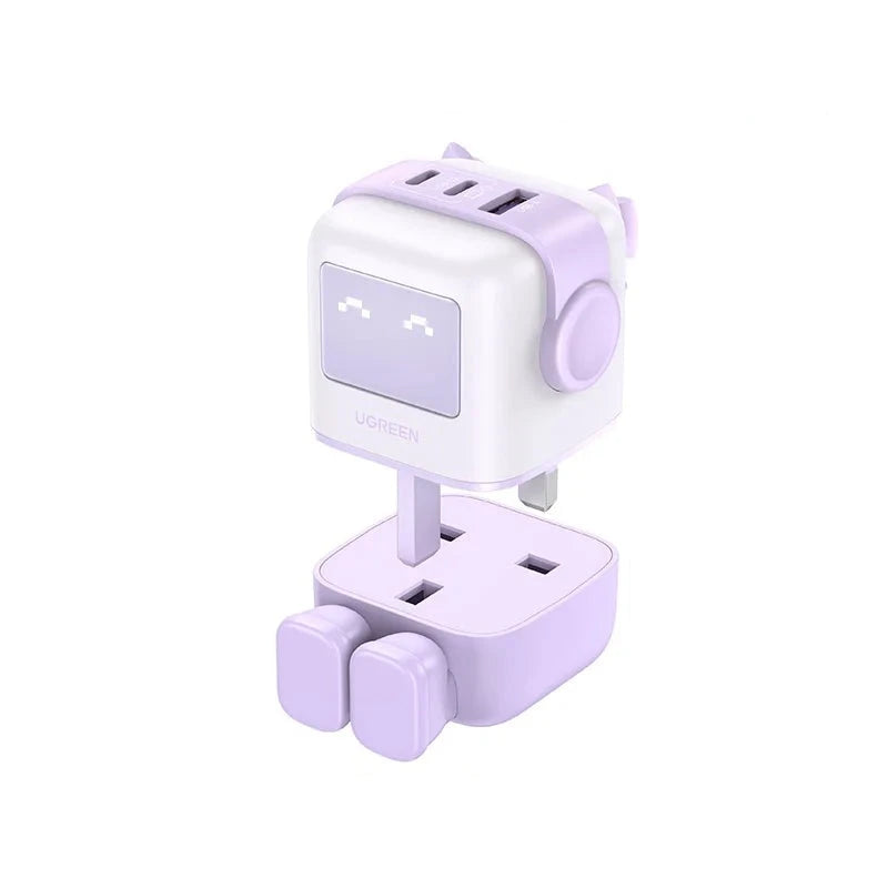 UGREEN 65W GaN Charger Robot Design Quick Charge 4.0 3.0 PPS for iPhone 15 14 13 Pro Macbook Laptop Tablet PD Fast Charger UK GaN 65W Purple - IHavePaws