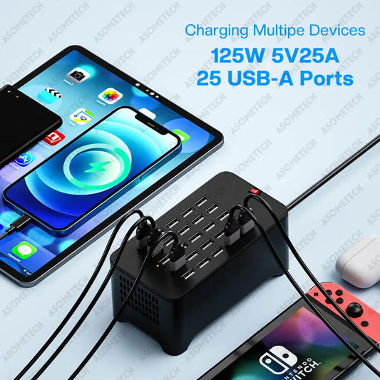 125W 10/15/20/25 Ports USB Charger For Android iPhone Adapter HUB Charging Station Socket Tablet Phone Charger For Xiaomi Huawei