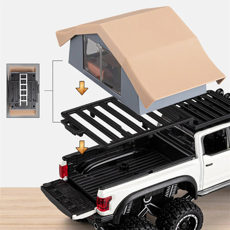 1/28 Ford Raptor F150 Alloy RV Caravan Car Model Diecasts Off-road Touring Camping Vehicles Car Model Sound Light Kids Toys Gift