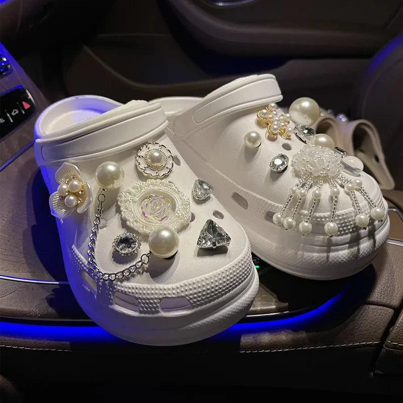 Shoe Charm for Crocs DIY Luxury Designer Pearl Chain 3D Shoe Flower Decoration Buckle for Croc Charms Hole Shoes Accessories - IHavePaws