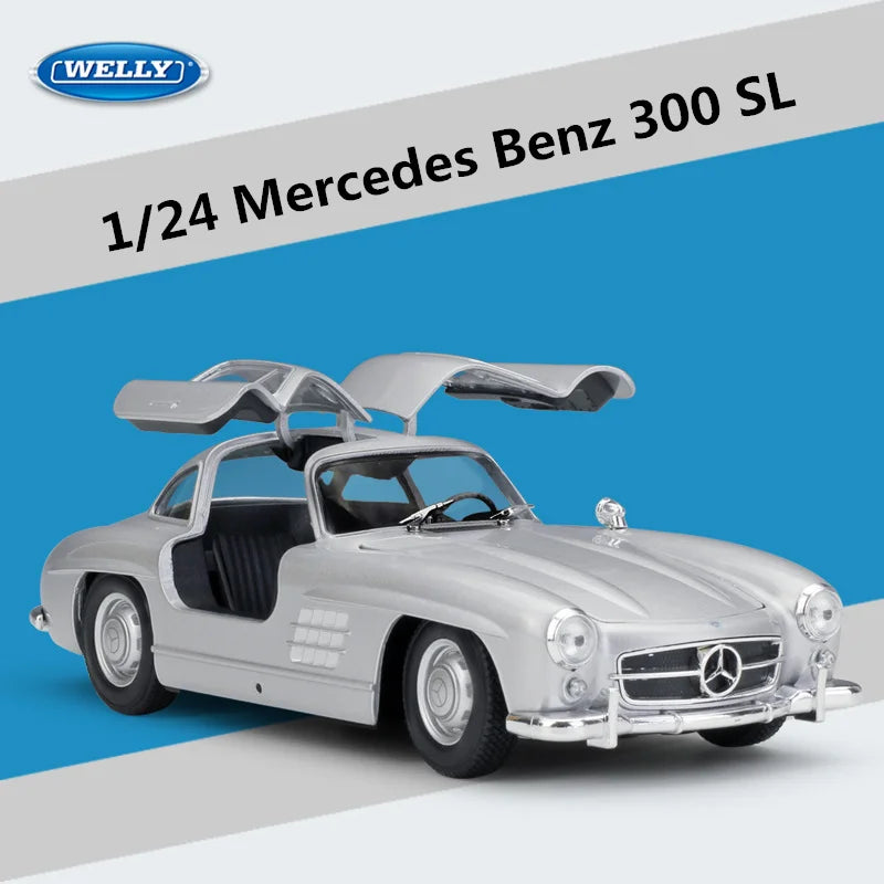 Welly 1:24 Mercedes Benz 300SL Alloy Sports Car Model Diecasts Metal Toy Classic Racing Car Vehicles Model Simulation Kids Gifts Silvery - IHavePaws