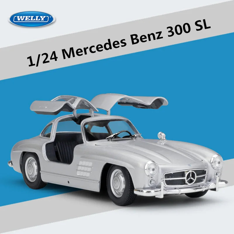 Bburago 1:24 Mercedes-Benz 300 SL Alloy Car Model Simulation Diecasts Metal Classic Retro Car Vehicles Model Childrens Toys Gift Welly silcery - IHavePaws