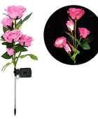 5 Heads Solar Lights Outdoor Decorative Solar Garden Lights Rose Flower Pink - IHavePaws