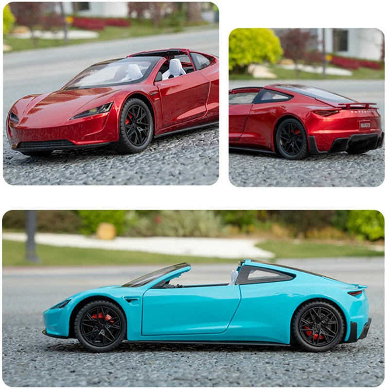 1:24 Tesla Roadster Convertible Alloy Sports Car Model Diecast Metal Toy Vehicle Car Model Simulation Sound and Light Kids Gift - IHavePaws