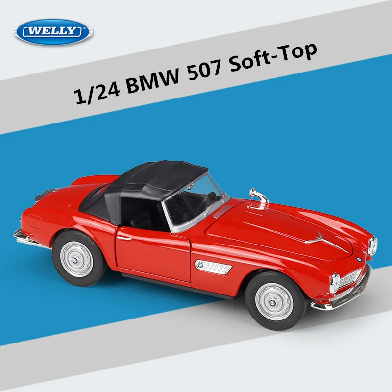 WELLY 1:24 BMW 507 Alloy Car Model Diecast Metal Classic Sports Car Vehicles Model High Simulation Collection Childrens Toy Gift Soft Red - IHavePaws
