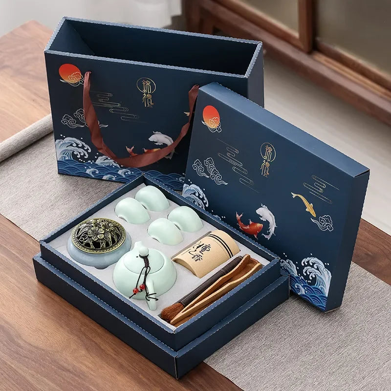 Kung Fu Tea Set Chinese Tea Ceremony Ceramic Set Gift Boxed I - IHavePaws
