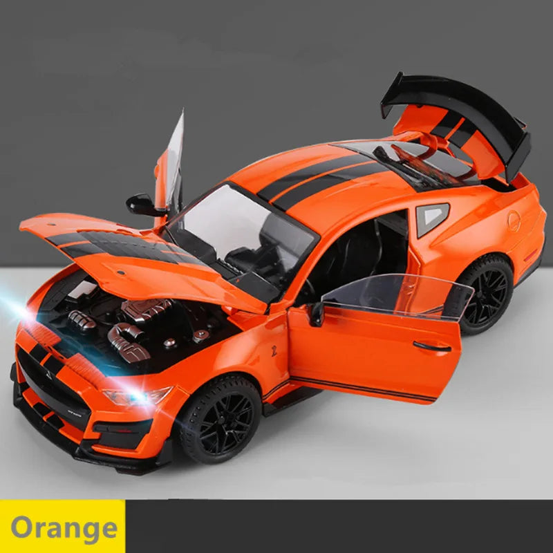Large Size 1/18 Ford Mustang Shelby GT500 Alloy Sports Car Model Diecasts Metal Racing Car Model Sound and Light Kids Toys Gifts Orange - IHavePaws