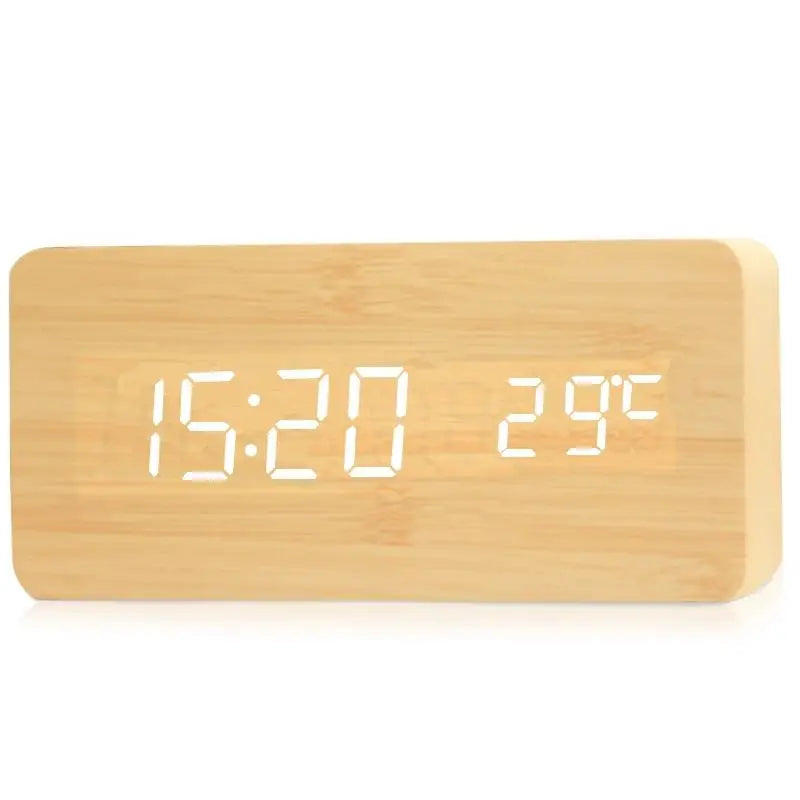 Wooden Digital Alarm Clock, LED Alarm Clock with Temperature Desk Clocks for Office,Bedside Clock Bamboo - IHavePaws