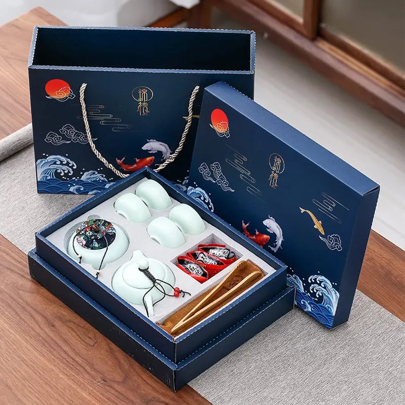 Kung Fu Tea Set Chinese Tea Ceremony Ceramic Set Gift Boxed M - IHavePaws