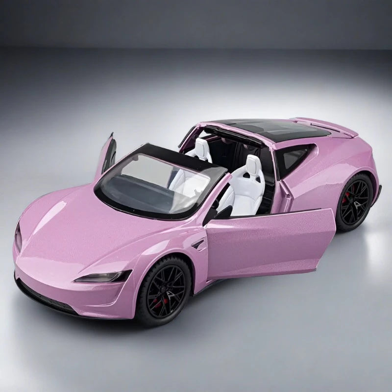 1:24 Tesla Roadster Convertible Alloy Sports Car Model Diecast Metal Toy Vehicle Car Model Simulation Sound and Light Kids Gift Roadster Pink - IHavePaws