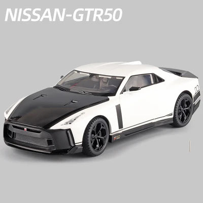 Large Size 1:18 Nissan GTR50 Alloy Sports Car Model Diecast Metal Toy Race Model High Simulation Sound and Light Childrens Gifts White - IHavePaws