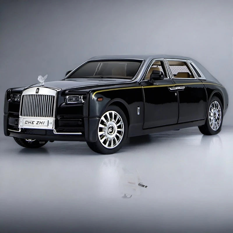 1:24 Rolls Royce Phantom Alloy Car Model Diecast Metal Toy Luxy Vehicles Car Model With Star Top Sound and Light Childrens Gifts Black tieh silvery - IHavePaws