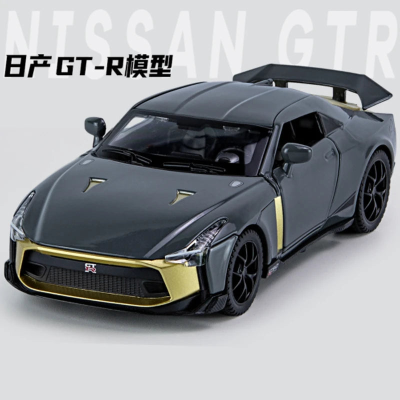 1:32 GTR GTR50 Alloy Sports Car Model Diecasts Metal Toy Racing Car Model Simulation Sound and Light Collection Childrens Gifts Gray - IHavePaws