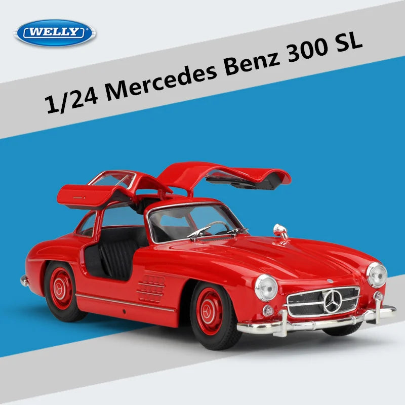 Welly 1:24 Mercedes Benz 300SL Alloy Sports Car Model Diecasts Metal Toy Classic Racing Car Vehicles Model Simulation Kids Gifts Red - IHavePaws