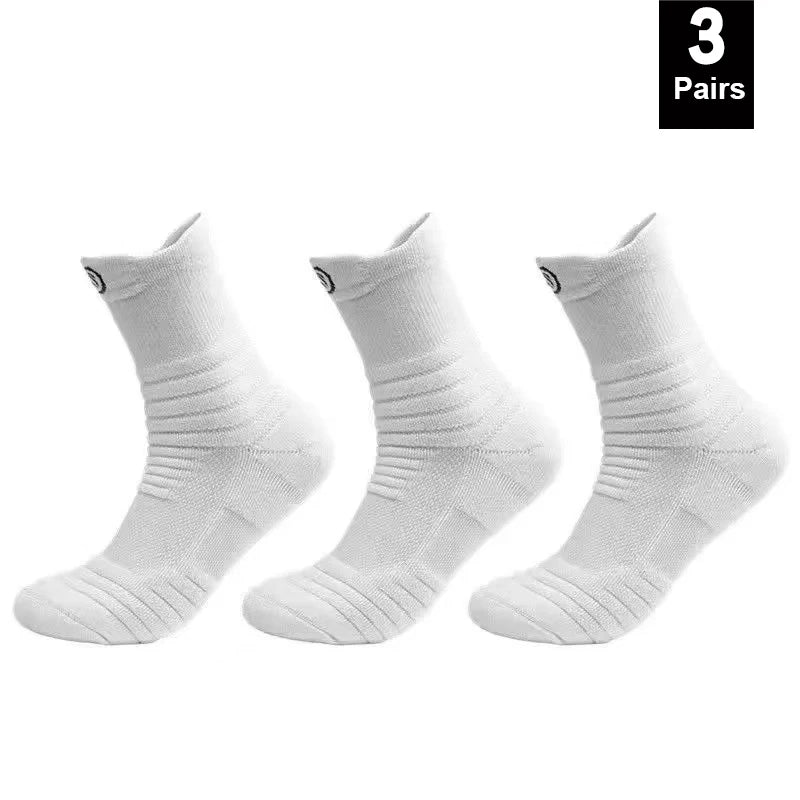 1/3pairs/Lot Men's Socks Compression Stockings Breathable Basketball Sports Cycling running Towel Socks High Elastic Tube Socks White Long3pairs / EU 39-45 - IHavePaws