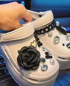 DIY 3D Black Rose Diamond Shoe Charms for Crocs Clogs Slides Sandals Garden Shoes Decorations Charm Set Accessories Kids Gifts - IHavePaws