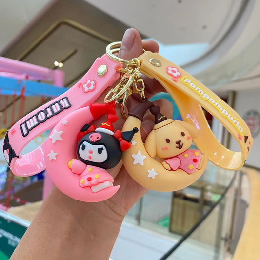 Sanrio Cute Girl Keychain Bag Pendant Pink Kuromi Melody Cinnamoroll Car Key Sanrio Accessories Set Ring Backpack Holiday Gifts - ihavepaws.com