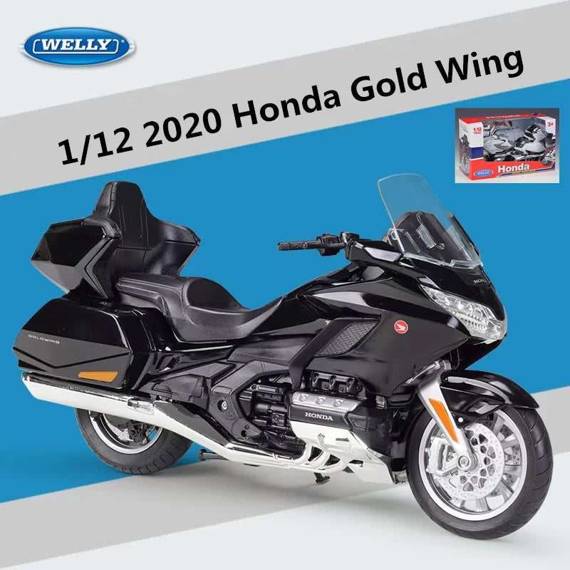 Welly 1:12 HONDA Gold Wing Alloy Racing Motorcycle Scale Model Simulation Diecast Black retail box - IHavePaws