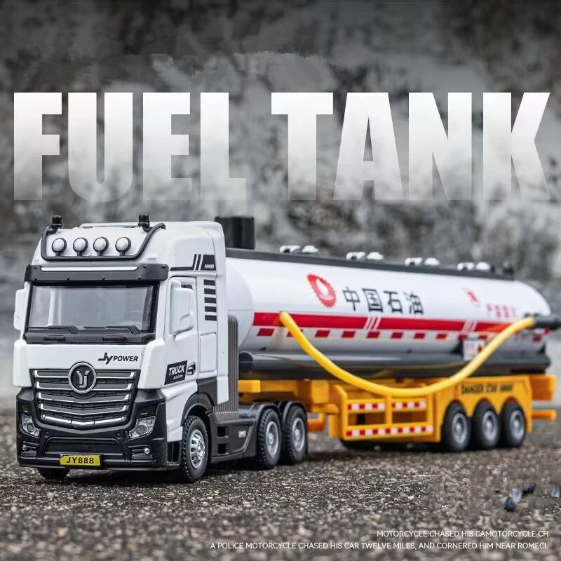 1/50 Alloy Oil Tank Truck Model Diecast Simulation Metal Gasoline Petroleum Transport Vehicle Car Model Sound and Light Kids Toy
