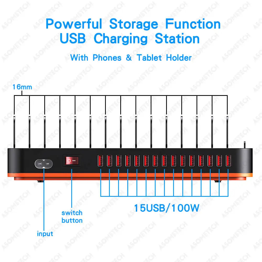 100W Multi USB Charger Carregador 15/20 Ports USB Charging Station For IPhone 12 13 Pro Max Ipad Samsung Tablet Multiple Devices