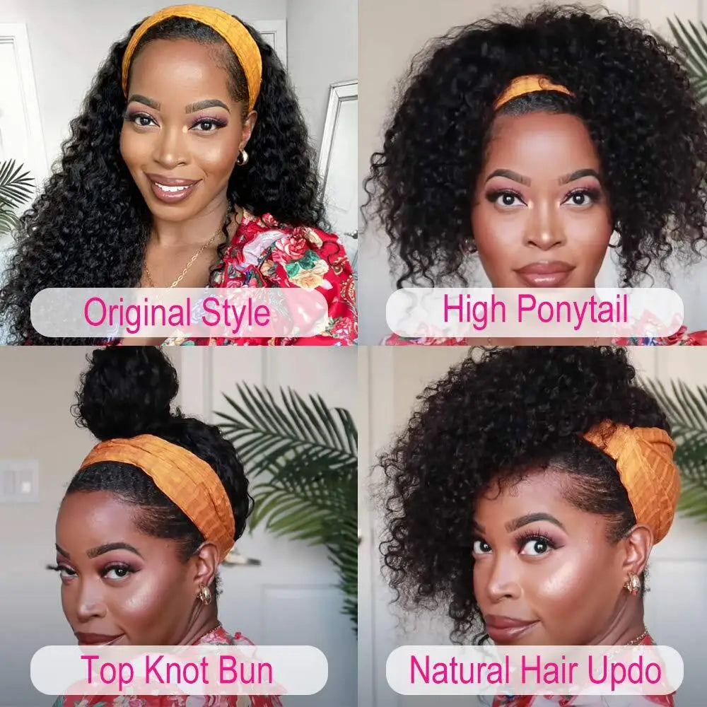 Headband Hair Woman Afro Kinky Curly Wig 200% High Denisty Brazilian Remy Hair Fast-Installing Full Machina Natural MYLOCKME