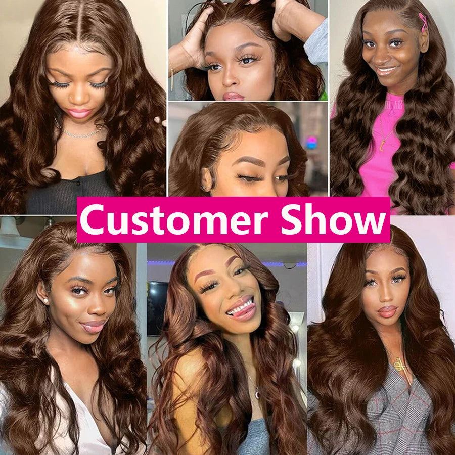 HD Chocolate Brown 13X4 Body Wave Lace Front Wig 28 30 32 Inch Brazlian Human Hair Wigs Dark Brown Transparent Lace Frontal Wig