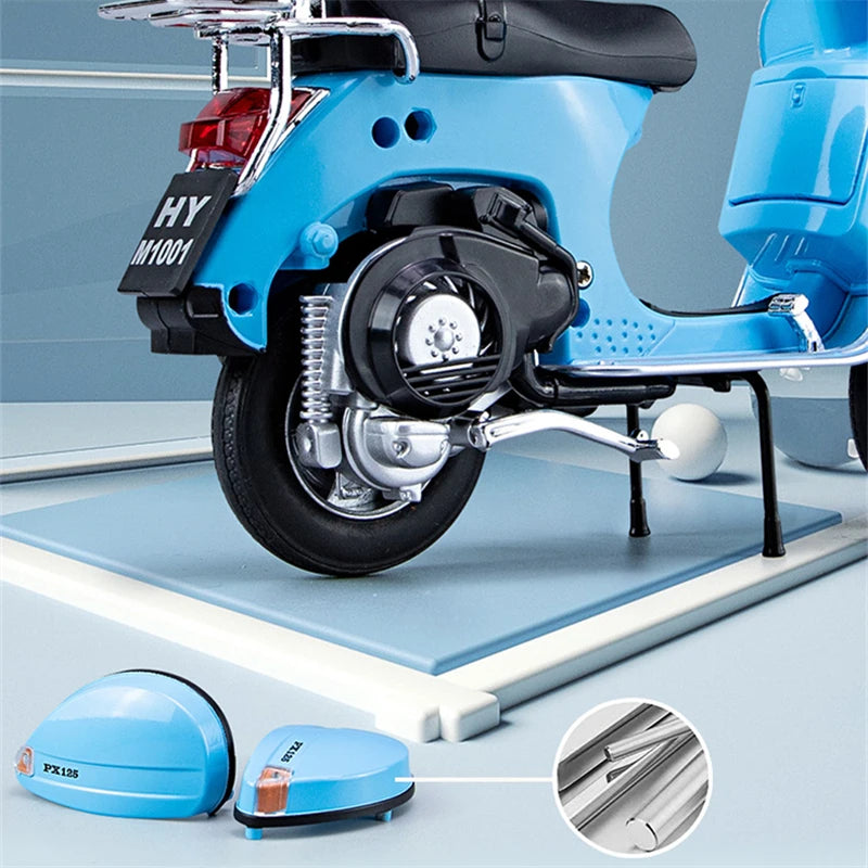 1/10 Vespa 125 Alloy Classic Leisure Motorcycle Model Diecasts Metal Motorcycle Model Simulation Sound and Light Childrens Gifts
